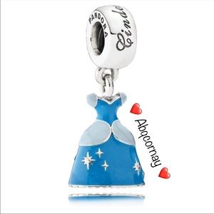 EUC Pandora Silver Cinderella's Azure Blue Dress Disney Princess Dangle Charm